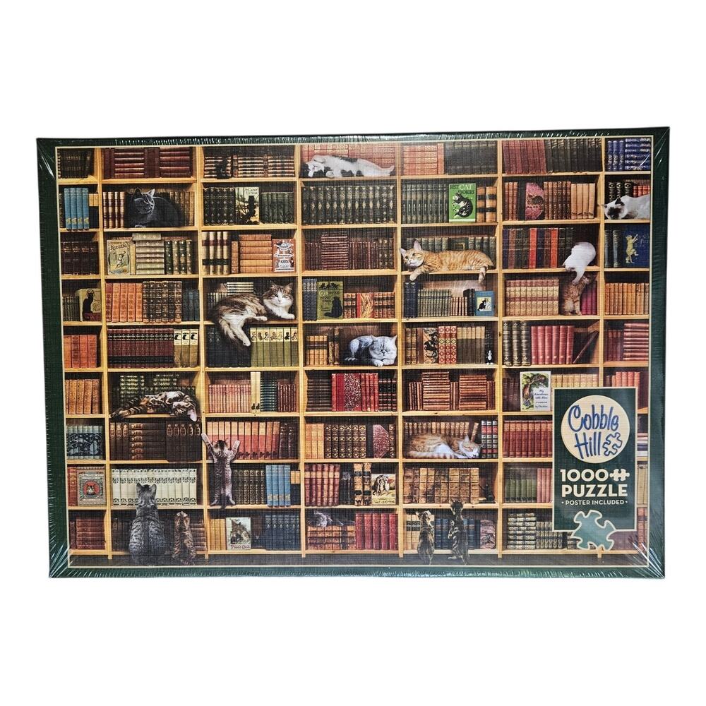 COBBLE HILL 1000 Piece THE CAT LIBRARY Jig Saw Puzzle 19" X 26” Factory Sealed